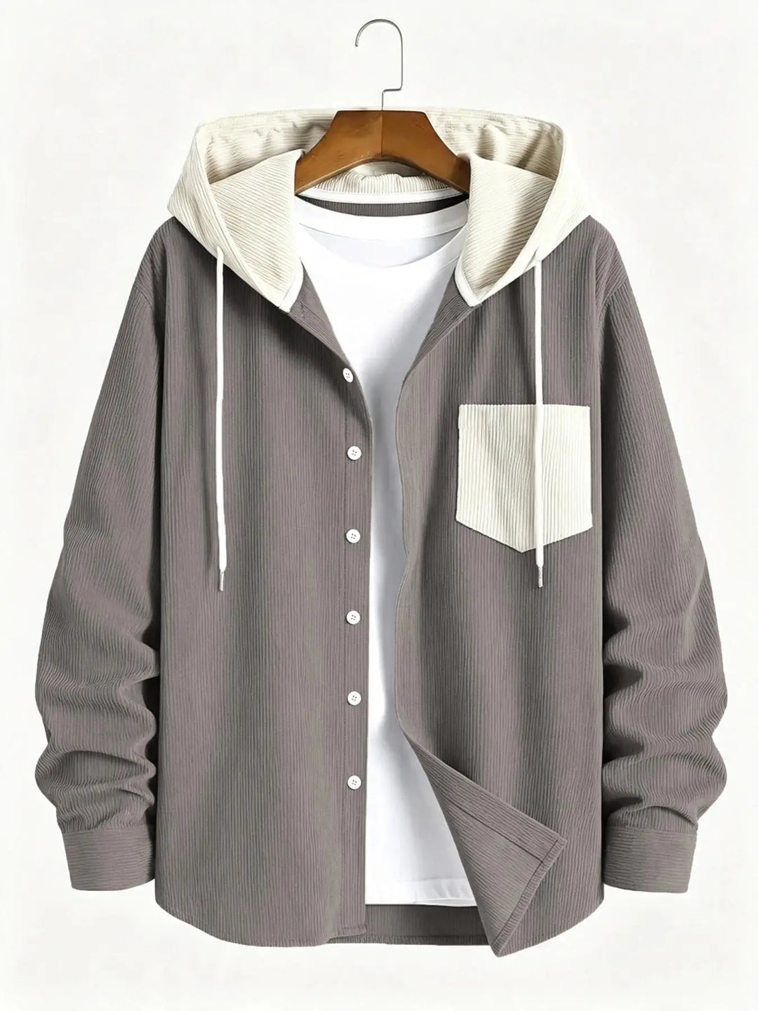 Men's Corduroy Shacket - Hooded Casual Jacket