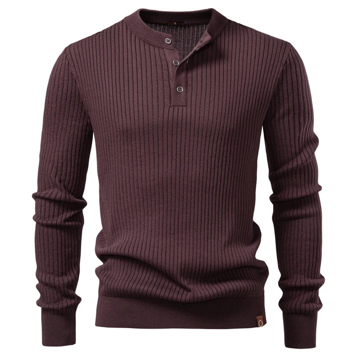 Men's Long Sleeve Henley Shirt - Ribbed Knit Slim Fit