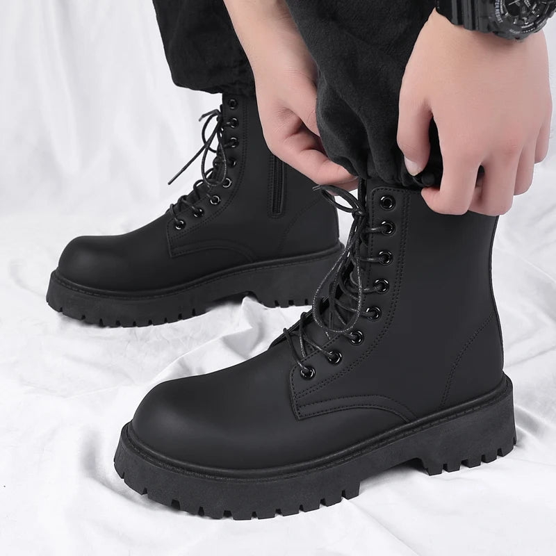 Men's Lace Up Mid Top Boots - Thick Sole Lug Boots