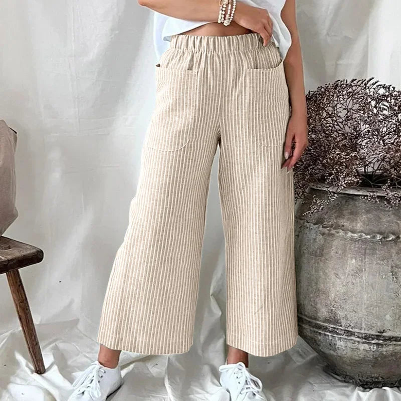 Striped Linen Wide-Leg Pants