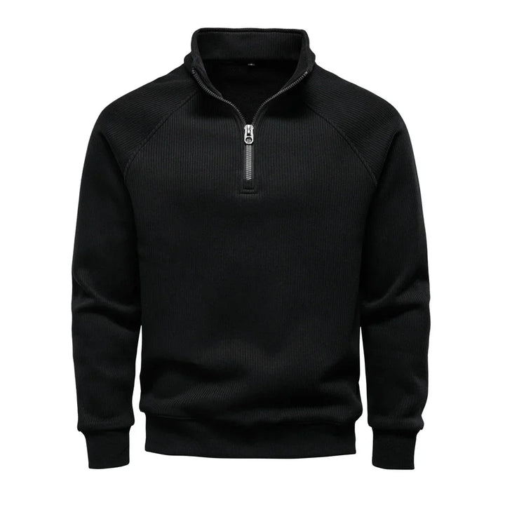 Men's Ribbed Knit Quarter-Zip Sweater - Thermal Pullover Top