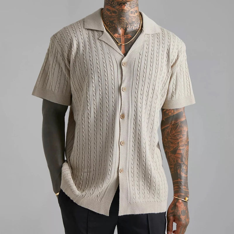 Cable Knit Button-Up Polo