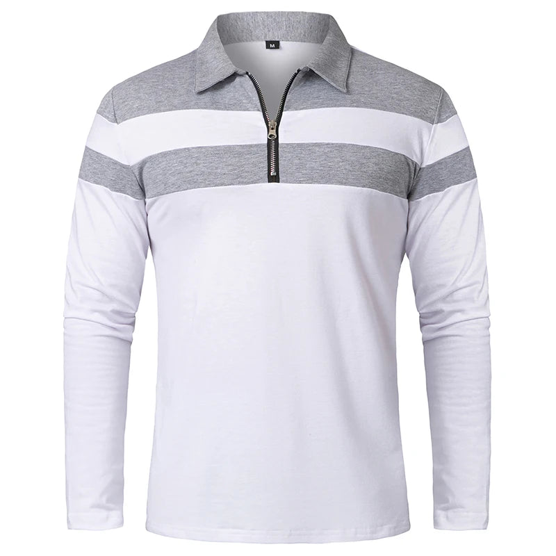 Monarch Men's Long Sleeve Striped Polo Shirt with 1/4 Zip