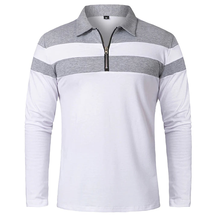 Monarch Men's Long Sleeve Striped Polo Shirt with 1/4 Zip