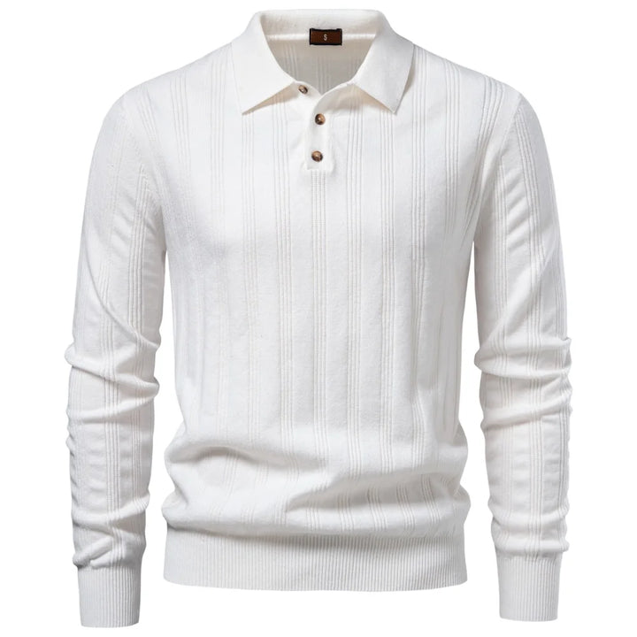 Men's Long Sleeve Knit Polo - Ribbed Knit Polo Shirt