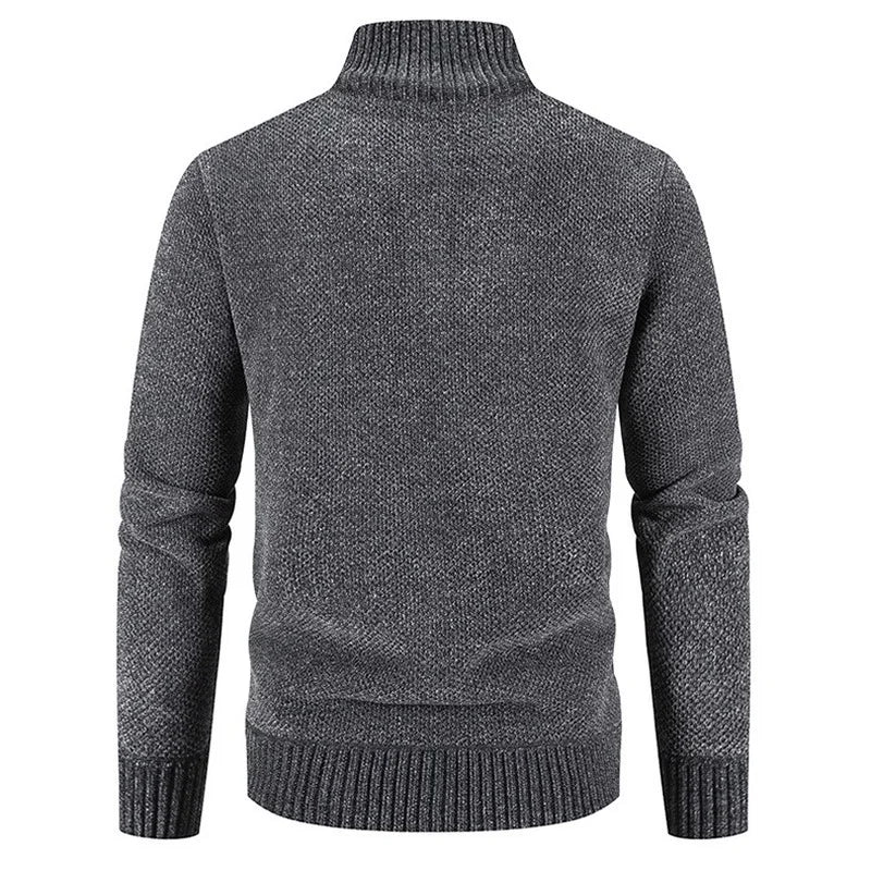 Men's Fleece Cardigan Sweater - Full Zip Stand Collar Knit