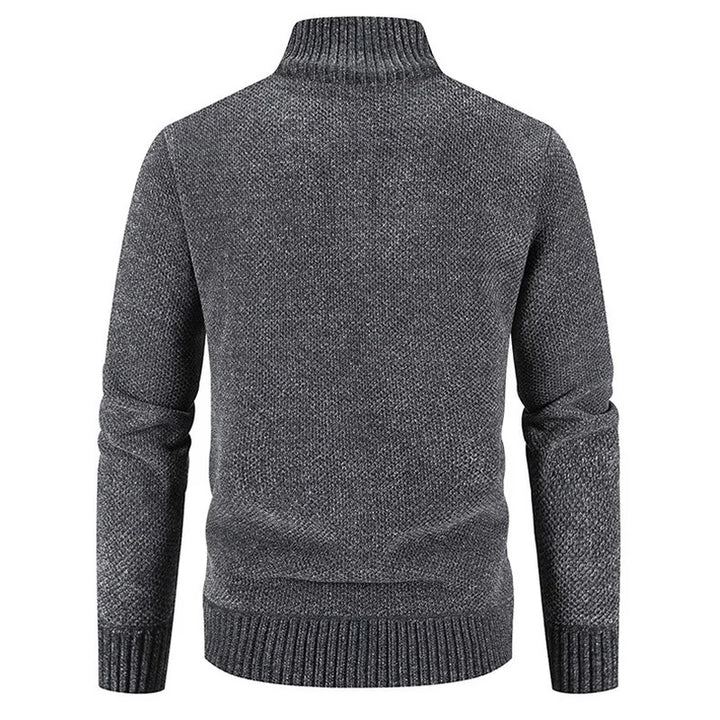 Men's Fleece Cardigan Sweater - Full Zip Stand Collar Knit