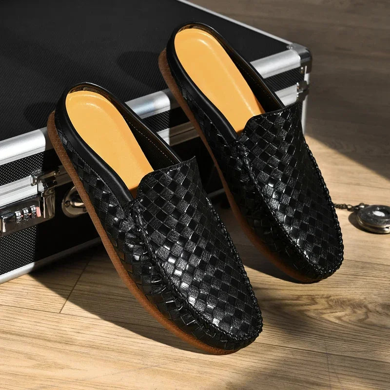 Woven Leather Slip-On Mules