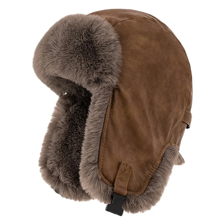 Men's Faux Leather Pilot Hat - Winter Bomber Earflap Hat