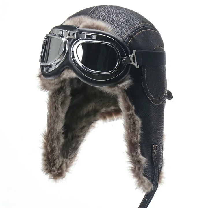 Men's Bomber Hat with Goggles - Faux Fur Pilot Hat