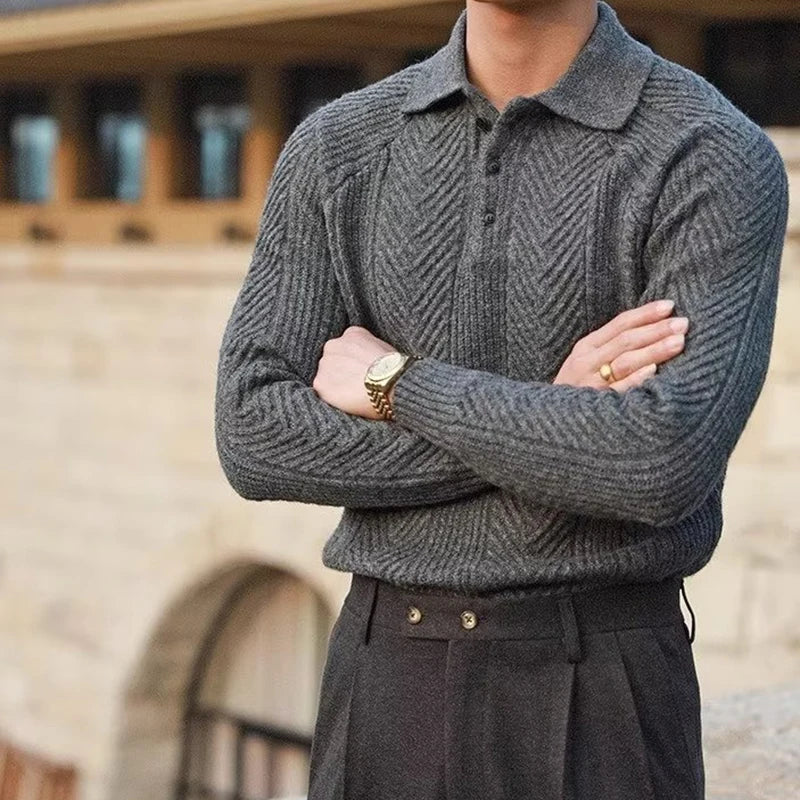 Classic Cable Knit Polo Sweater