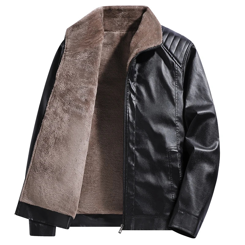 Men's Faux Leather Biker Jacket - Fleece Lined Motorcycle Jacket