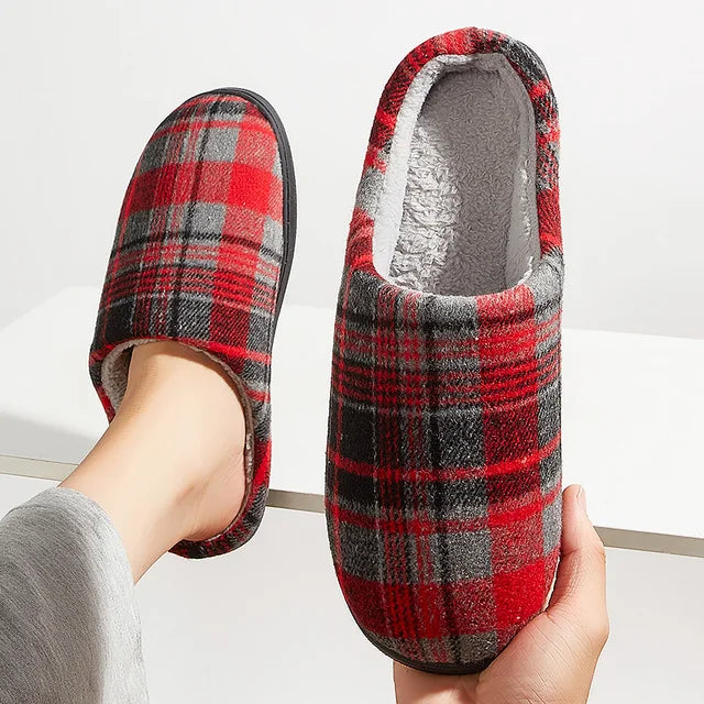 Plaid Furry Memory Slippers