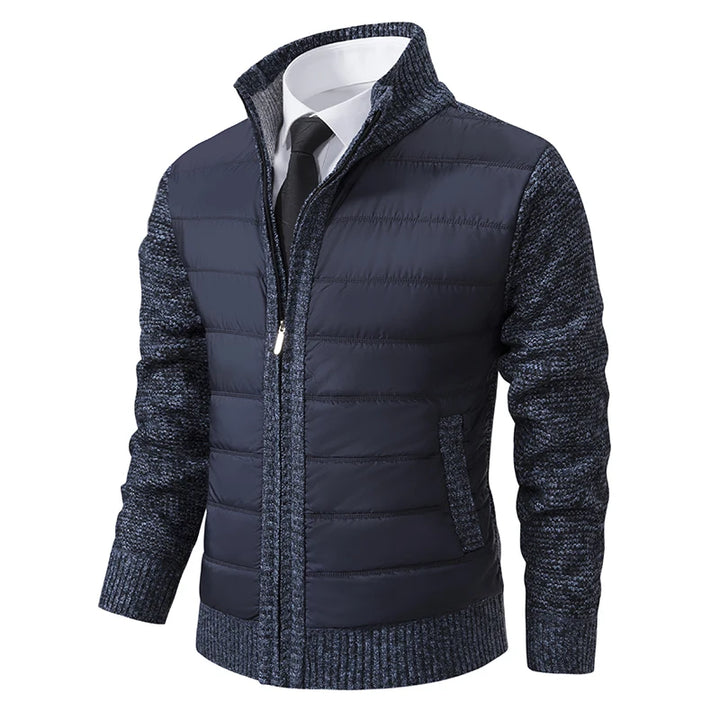 Men's Quilted Cardigan Jacket - Knit Sleeve Zip Sweater