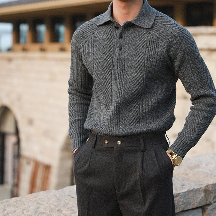 Classic Cable Knit Polo Sweater