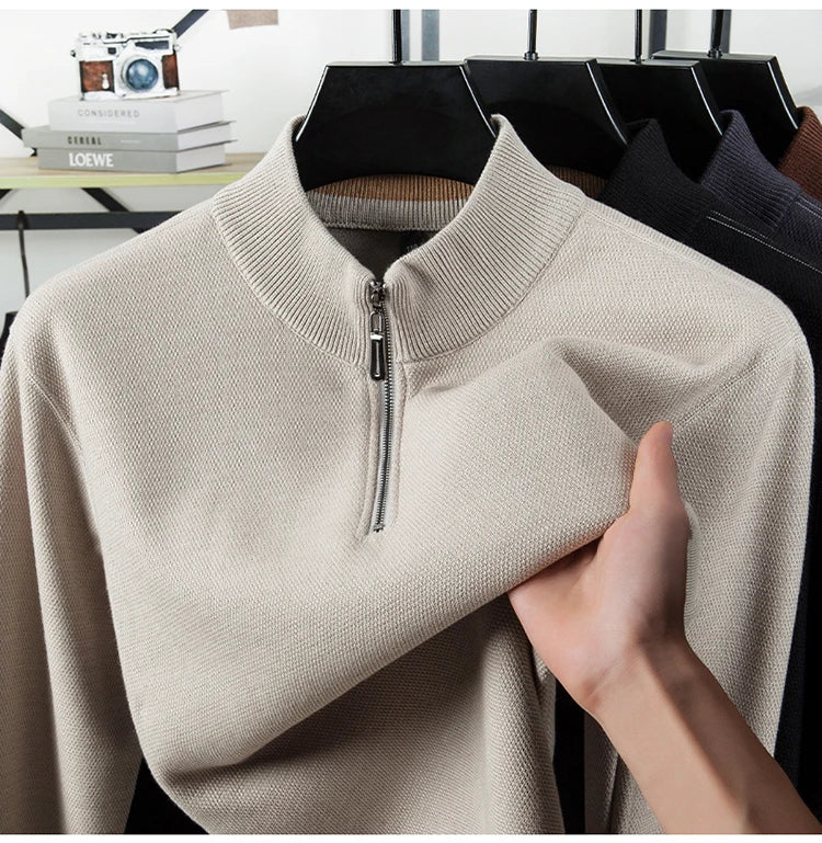 Men's Half Zip Knit Pullover - Fleece Lined Warm Sweater