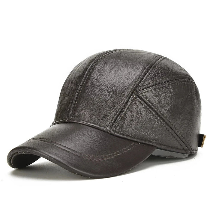 Men's Cowhide Leather Earflap Cap - Winter Baseball Hat