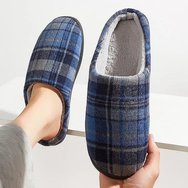 Plaid Furry Memory Slippers