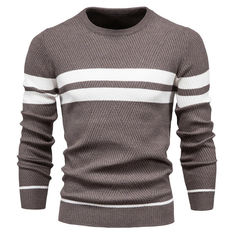 Men's Striped Crew Neck Sweater - Slim Fit Pullover