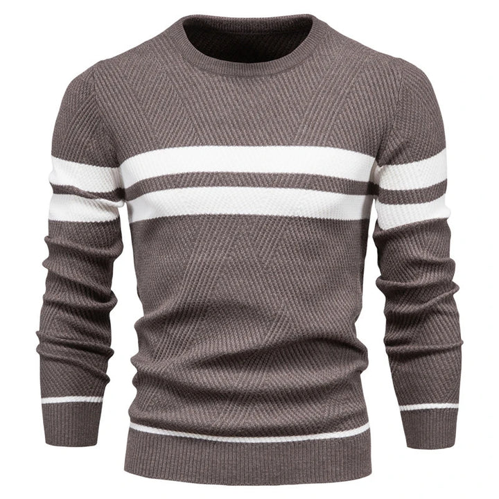 Men's Striped Crew Neck Sweater - Slim Fit Pullover
