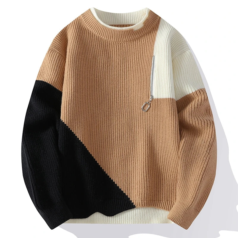 Colorblock Knit Zipper Sweater