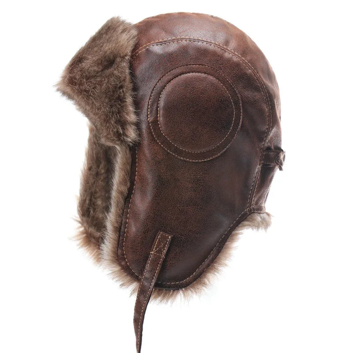 Men's Bomber Hat with Goggles - Faux Fur Pilot Hat