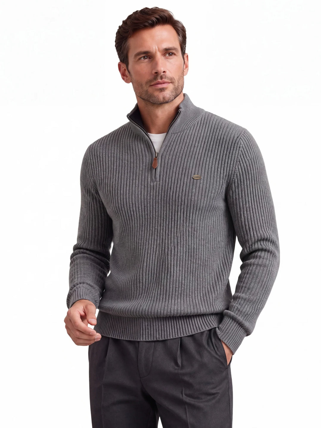 Men's Mock Neck Sweater - Slim Fit Half Zip Pullover