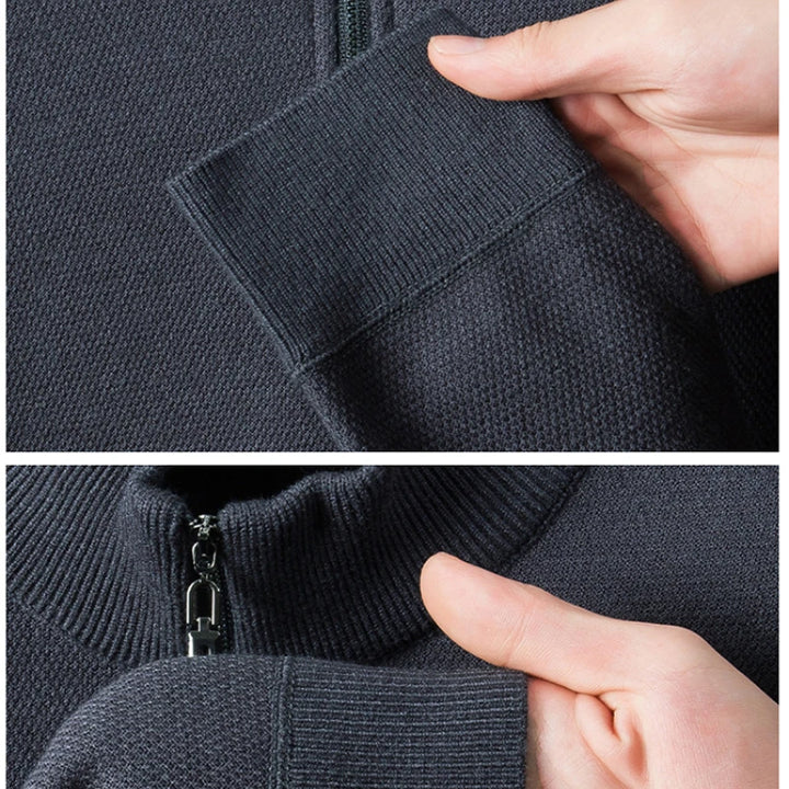 Men's Half Zip Knit Pullover - Fleece Lined Warm Sweater