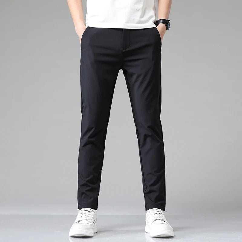 Men's Slim Fit Business Casual Pants – Lightweight Chinos with Elastic Waistband