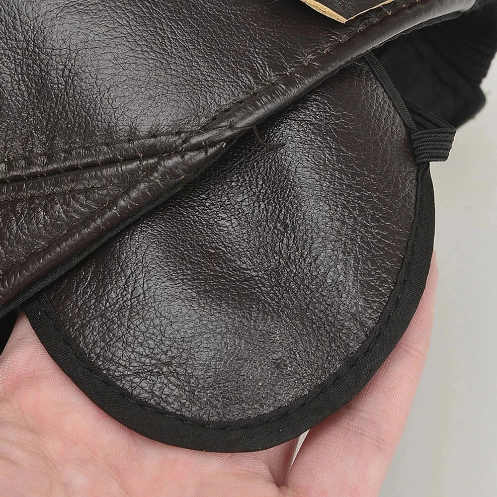 Men's Cowhide Leather Earflap Cap - Winter Baseball Hat