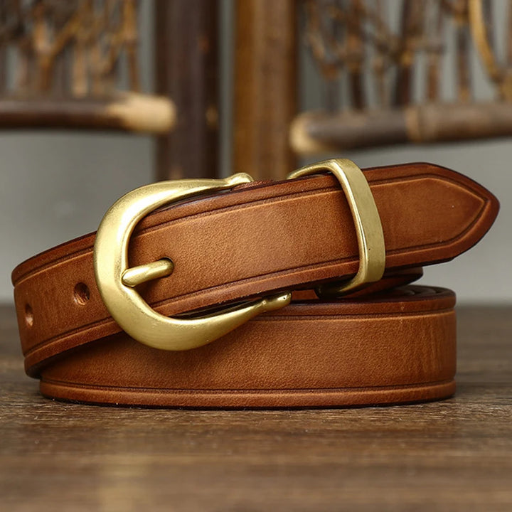 Classic Leather Curved Brass Belt