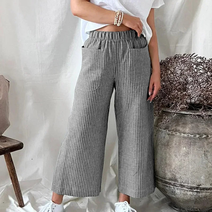 Striped Linen Wide-Leg Pants