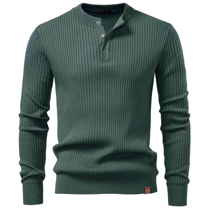 Men's Long Sleeve Henley Shirt - Ribbed Knit Slim Fit