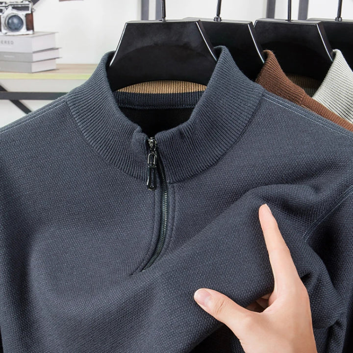 Men's Half Zip Knit Pullover - Fleece Lined Warm Sweater