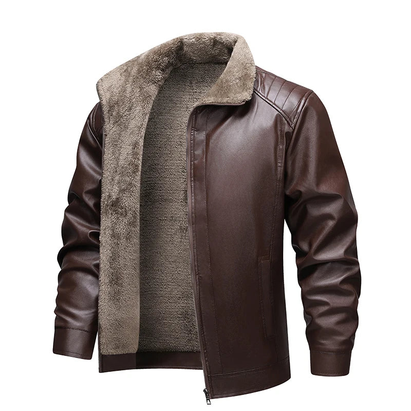 Men's Faux Leather Biker Jacket - Fleece Lined Motorcycle Jacket