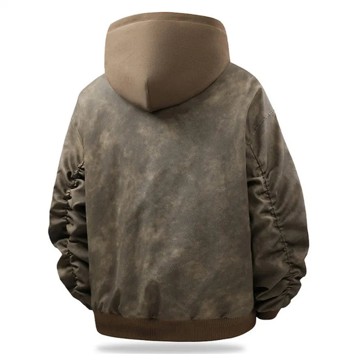 Men's Hooded Faux Leather Bomber Jacket - Oversized Fit