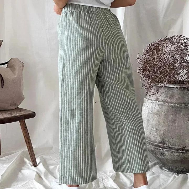 Striped Linen Wide-Leg Pants