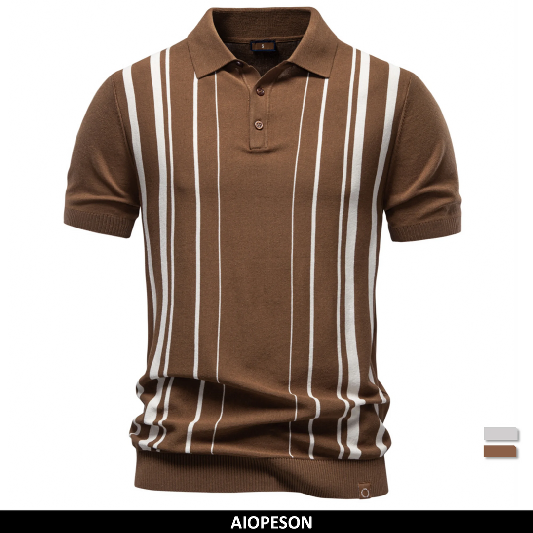 Men's Short Sleeve Striped Polo Shirt - Old Money Style