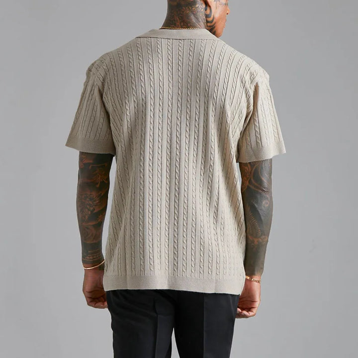 Cable Knit Button-Up Polo