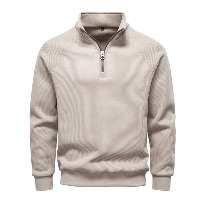Men's Ribbed Knit Quarter-Zip Sweater - Thermal Pullover Top