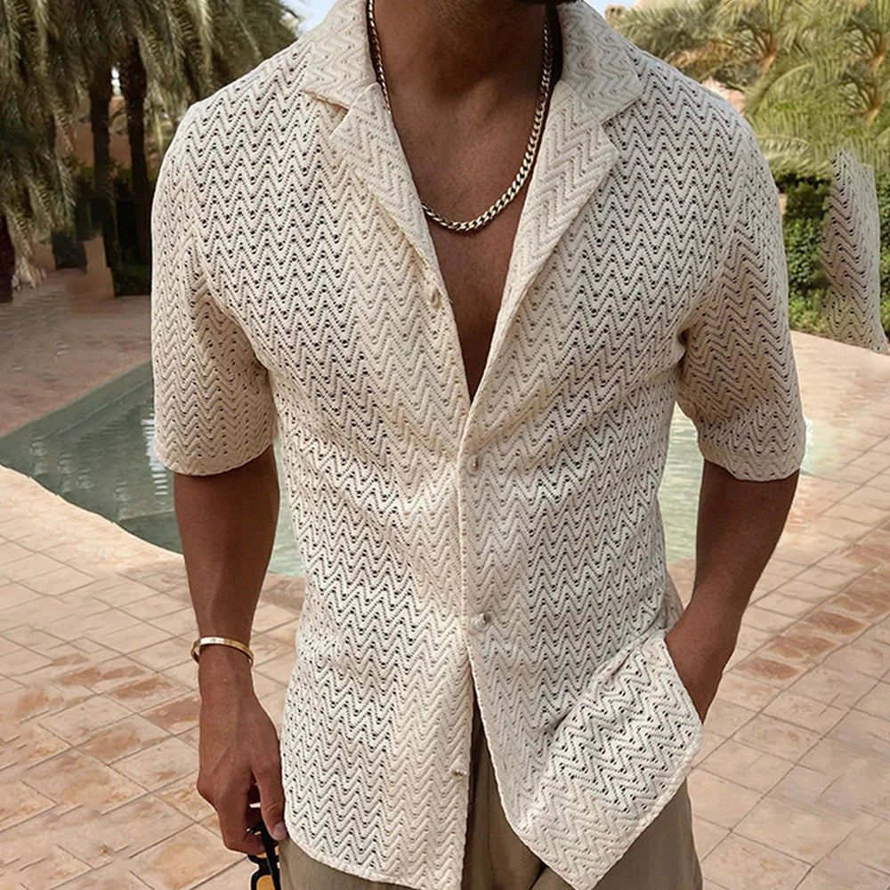 Sun-Kissed Elegance: Men's Breezy Mesh Knit Shirt