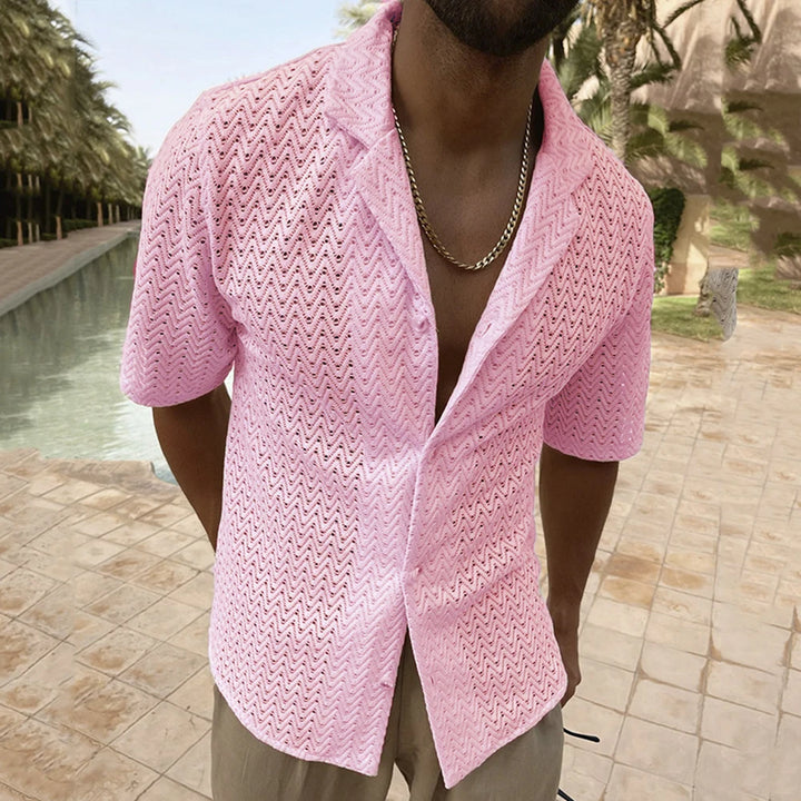 Sun-Kissed Elegance: Men's Breezy Mesh Knit Shirt