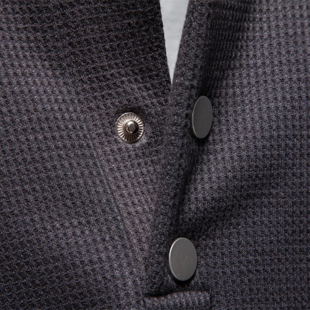 Men's Fleece Lined Sweatshirt - Waffle Knit Henley Pullover