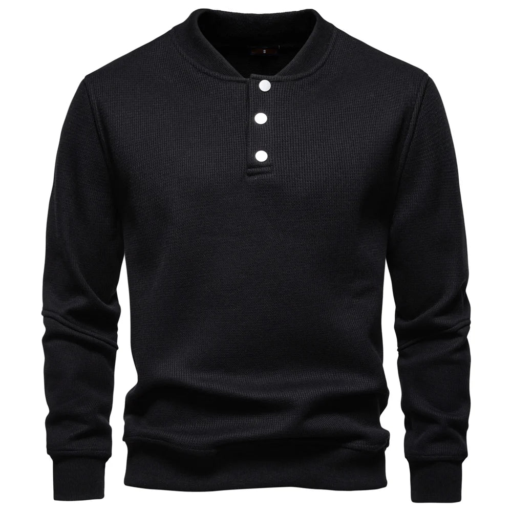 Men's Fleece Lined Sweatshirt - Waffle Knit Henley Pullover