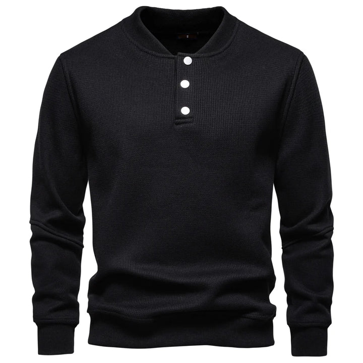 Men's Fleece Lined Sweatshirt - Waffle Knit Henley Pullover