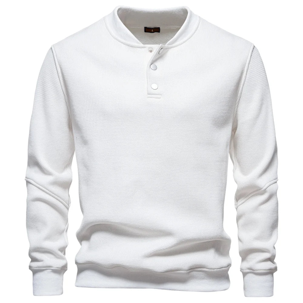 Men's Fleece Lined Sweatshirt - Waffle Knit Henley Pullover