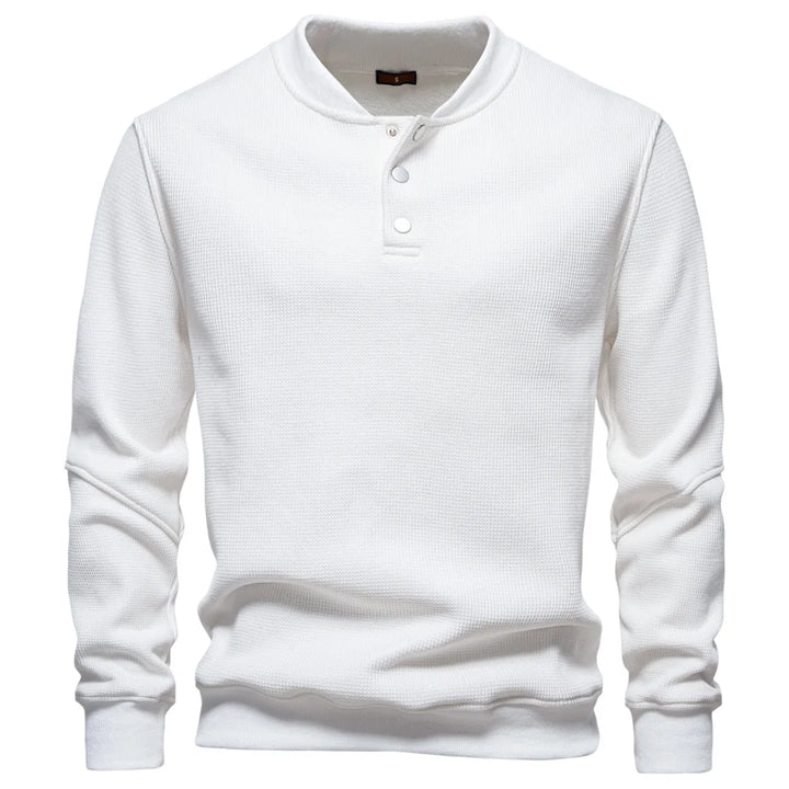 Men's Fleece Lined Sweatshirt - Waffle Knit Henley Pullover