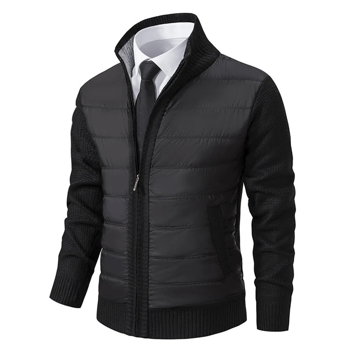 Men's Quilted Cardigan Jacket - Knit Sleeve Zip Sweater