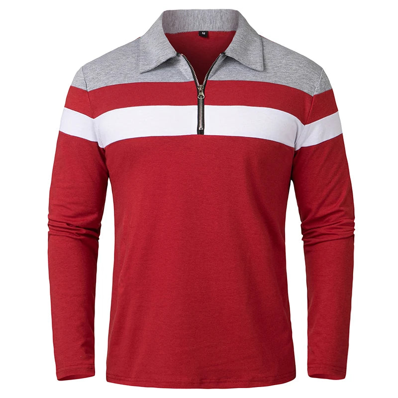 Monarch Men's Long Sleeve Striped Polo Shirt with 1/4 Zip