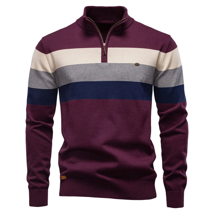 Men's Mock Neck Pullover Sweater - Quarter Zip Color Block